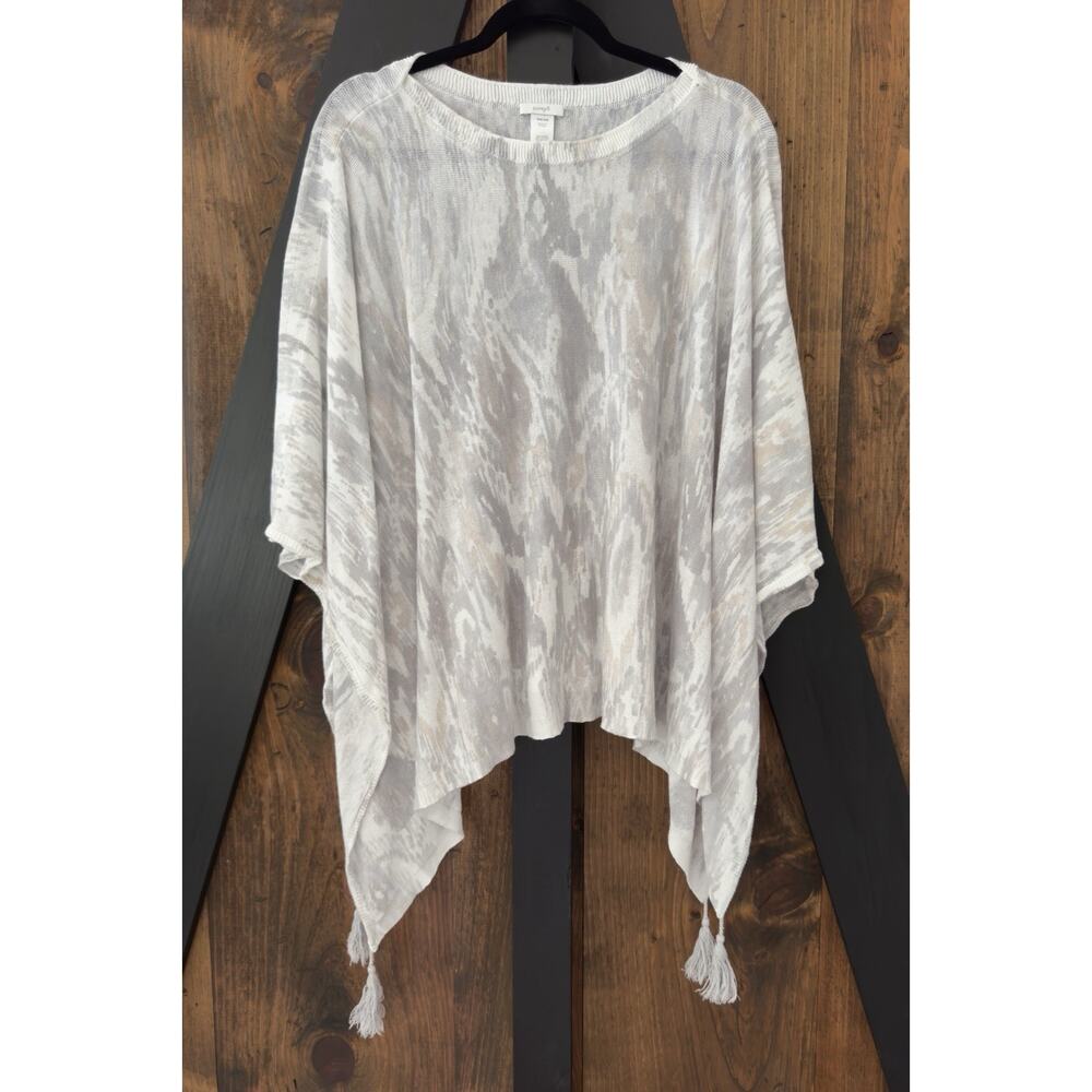 J.Jill Pure Jill Watercolor Ikat Poncho One Size Tassels Shawl Wrap EUC